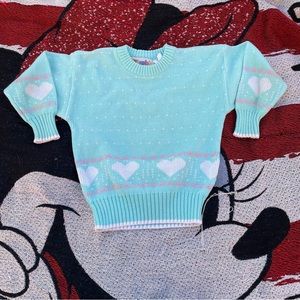 VTG KT KEMPLES PASTEL BLUE HEART GRAPHIC SWEATER GIRLS SIZE 6X FAIRY KEI KAWAII